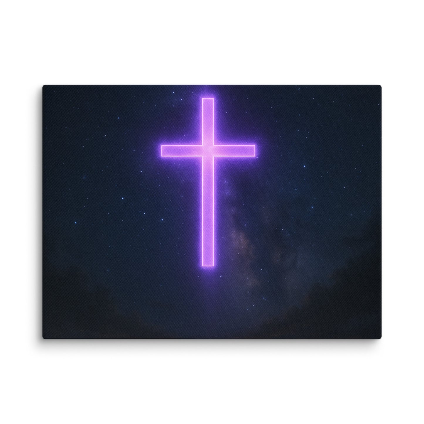 Christian Canvas Wall Art – Neon Cross Poster with Wheat Field & Starlit Sky by Your Divine Network