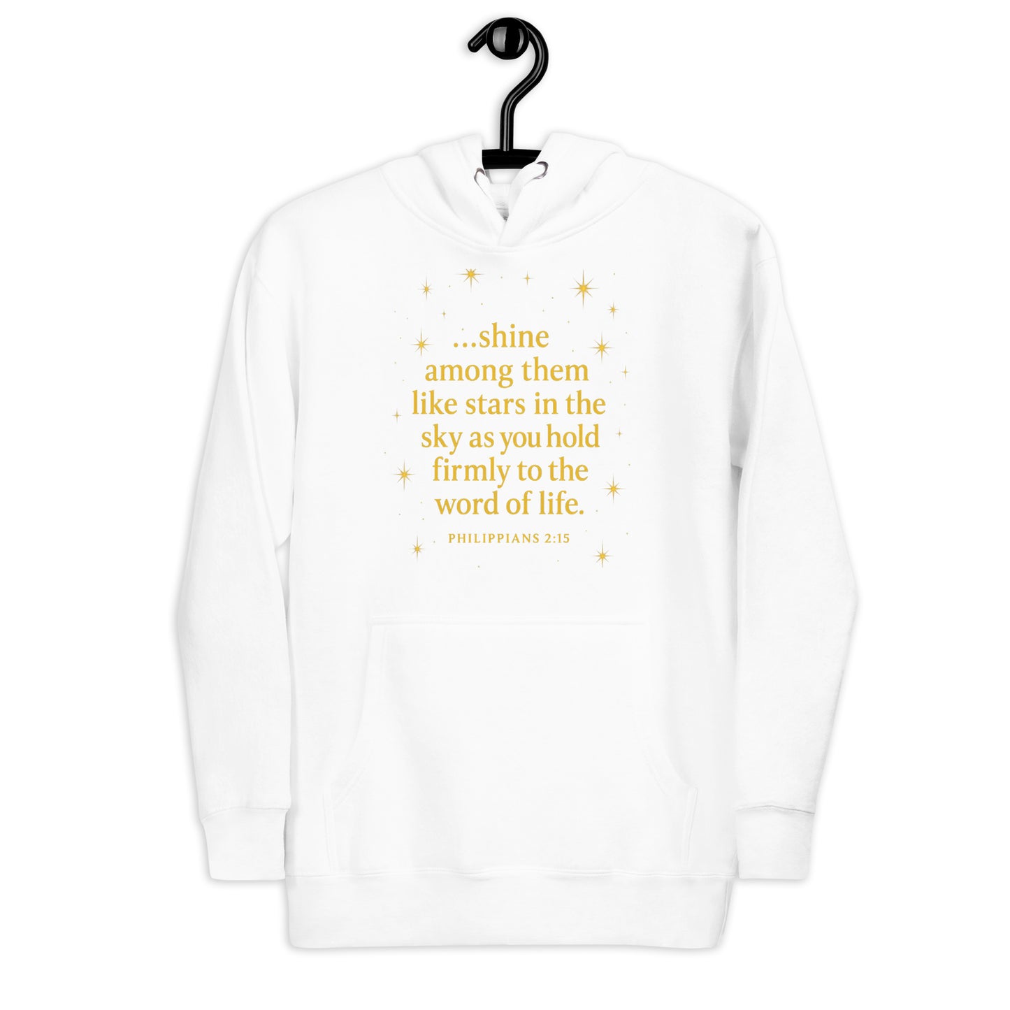 Christian hoodie with Shine Bright Philippians 2:15 design – faith apparel