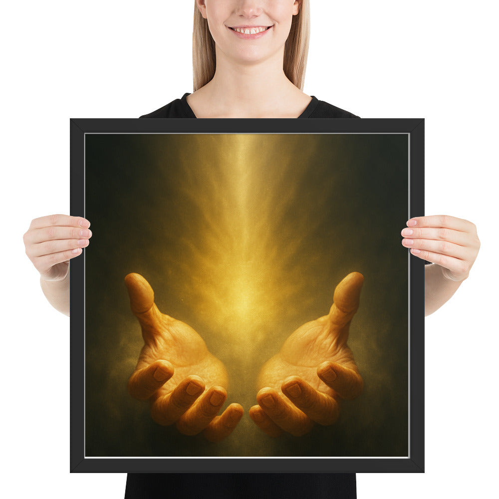 Christian Framed Poster – Radiant Hands of Light and Glory | Faith Wall Art by Your Divine Network