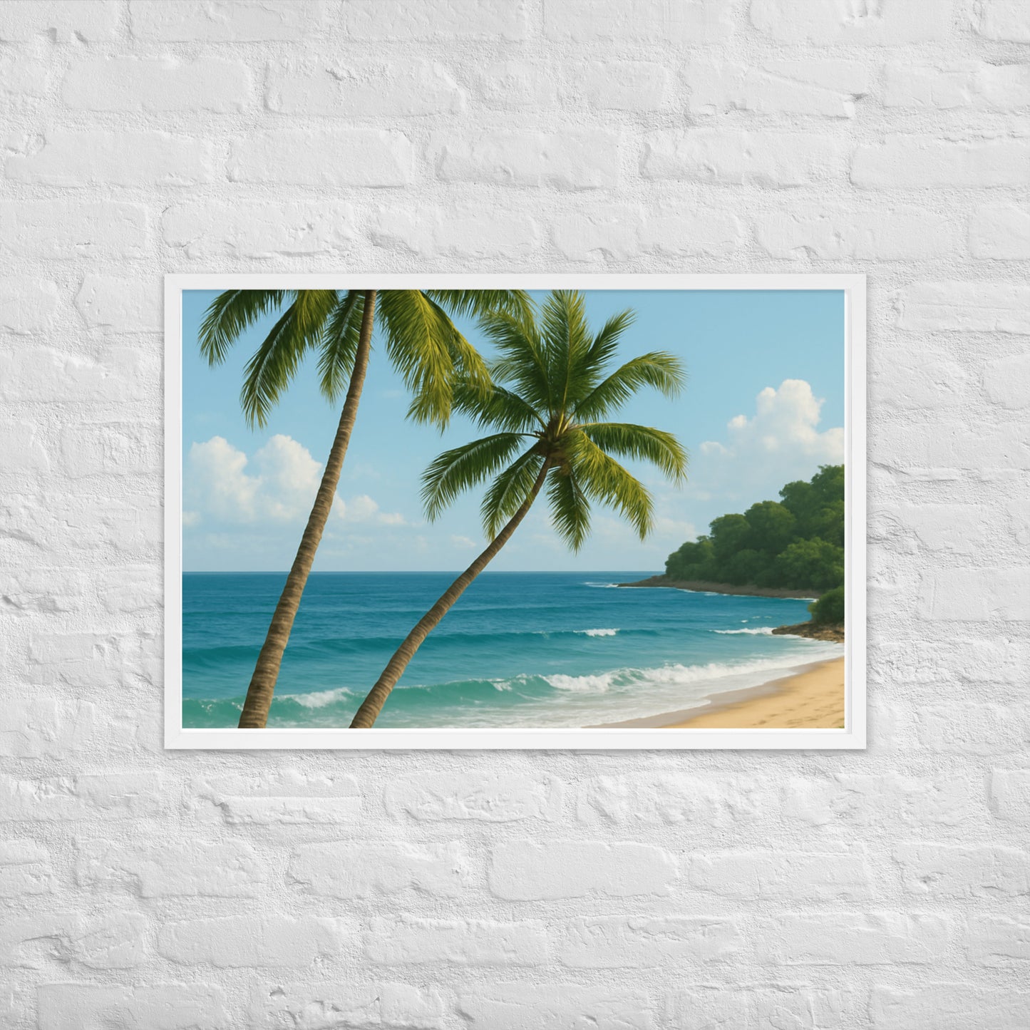 Framed palm tree and beach poster – coastal wall art décor