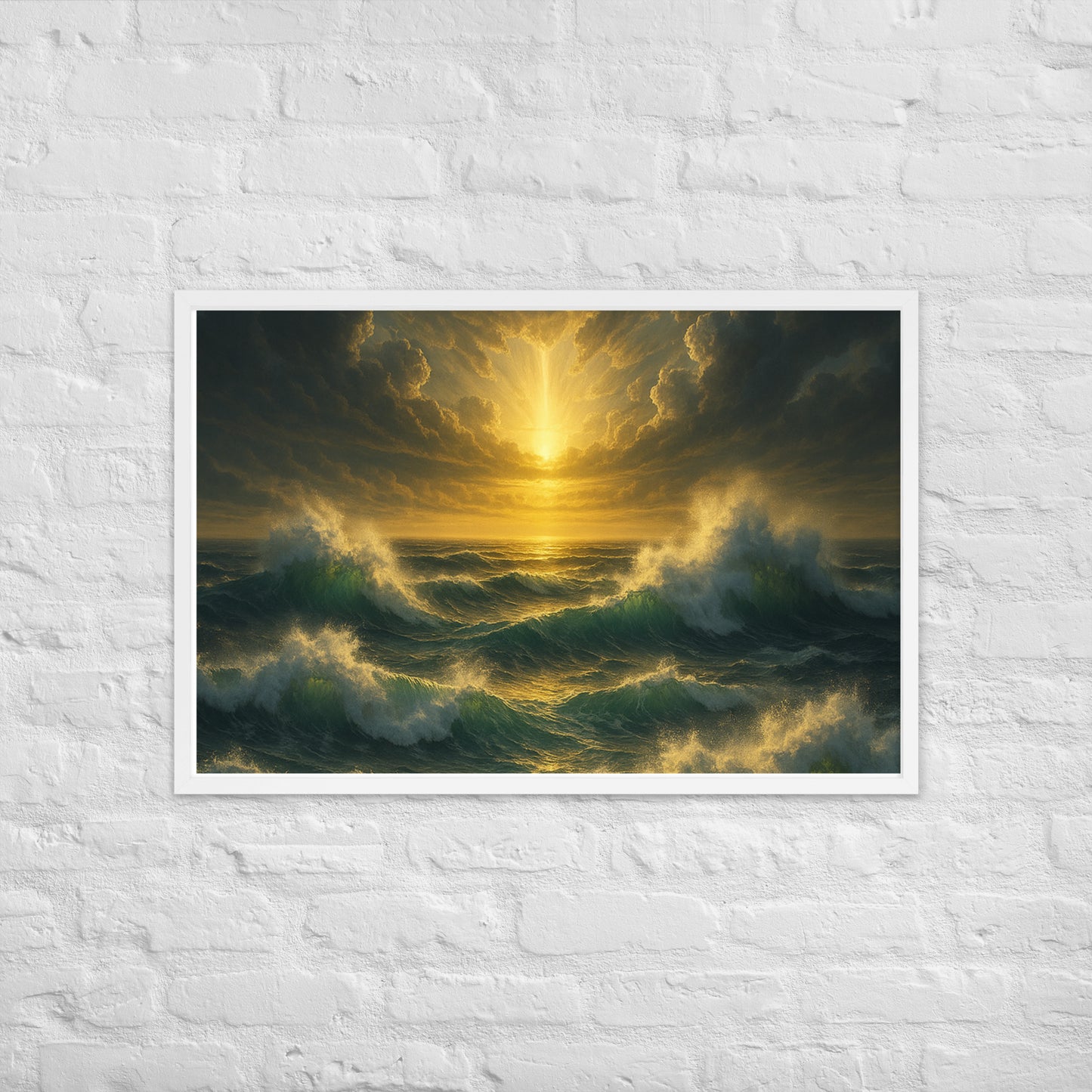 Raging sea Christian wall art – framed biblical storm poster