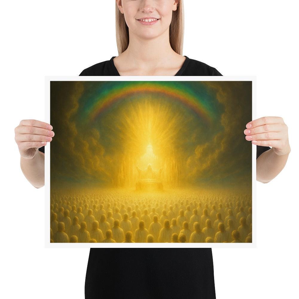 Framed Christian wall art inspired by Revelation’s heavenly throne vision. Symbolizes divine glory, eternal worship, and God’s majesty in Heaven.
