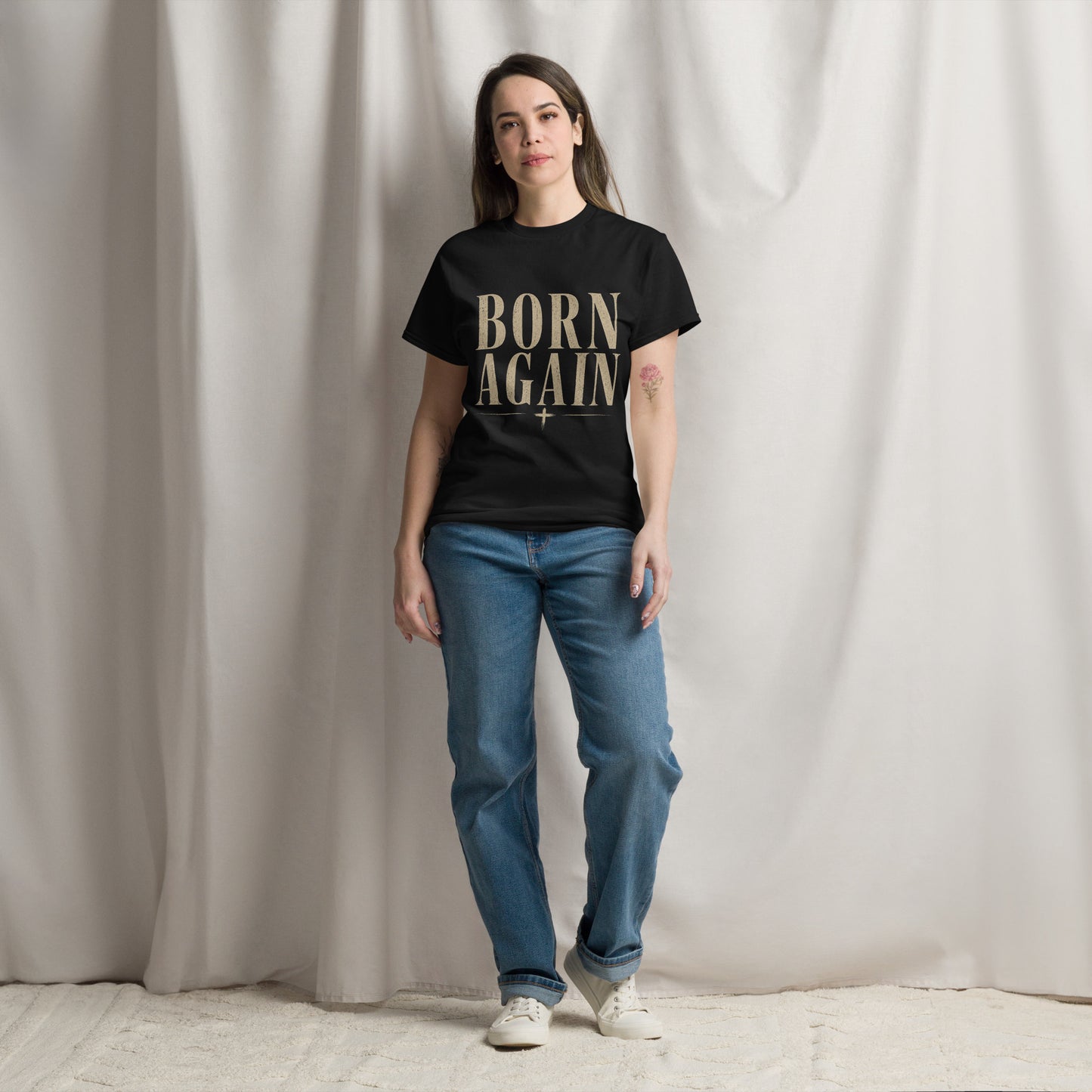 “Christian black t shirt born again design John 3:3 faith apparel salvation message clothing”