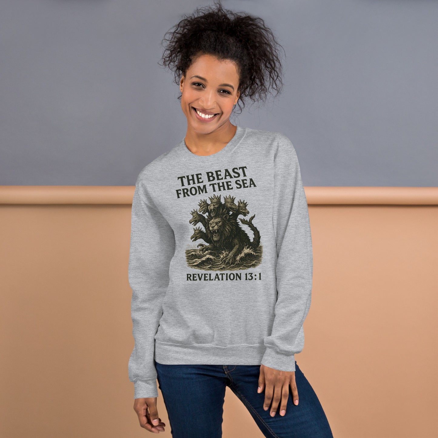Christian Sweatshirt – Revelation 13:1 “Beast from the Sea” Prophecy Design | Faith Apparel by Your Divine Network