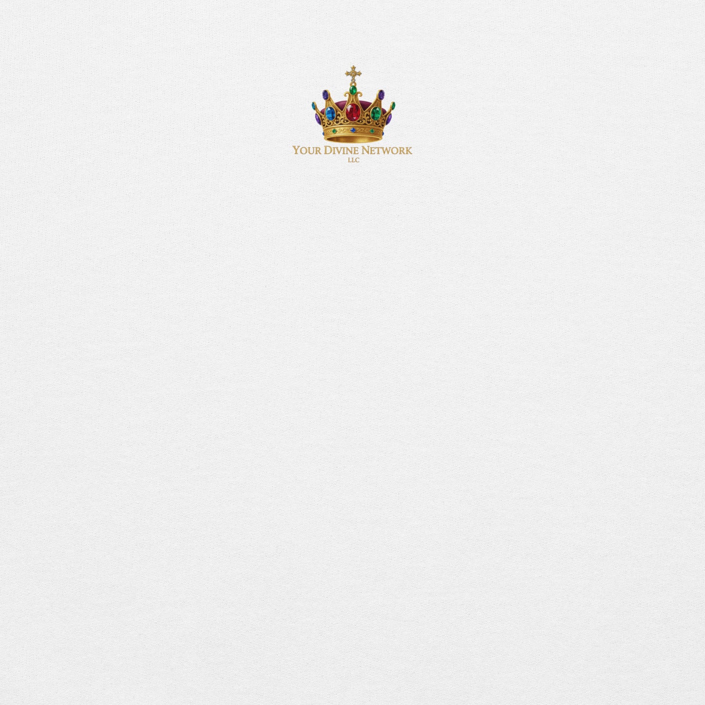 Decorative crown with colorful gems and 'Your Divine Network' text on a white background