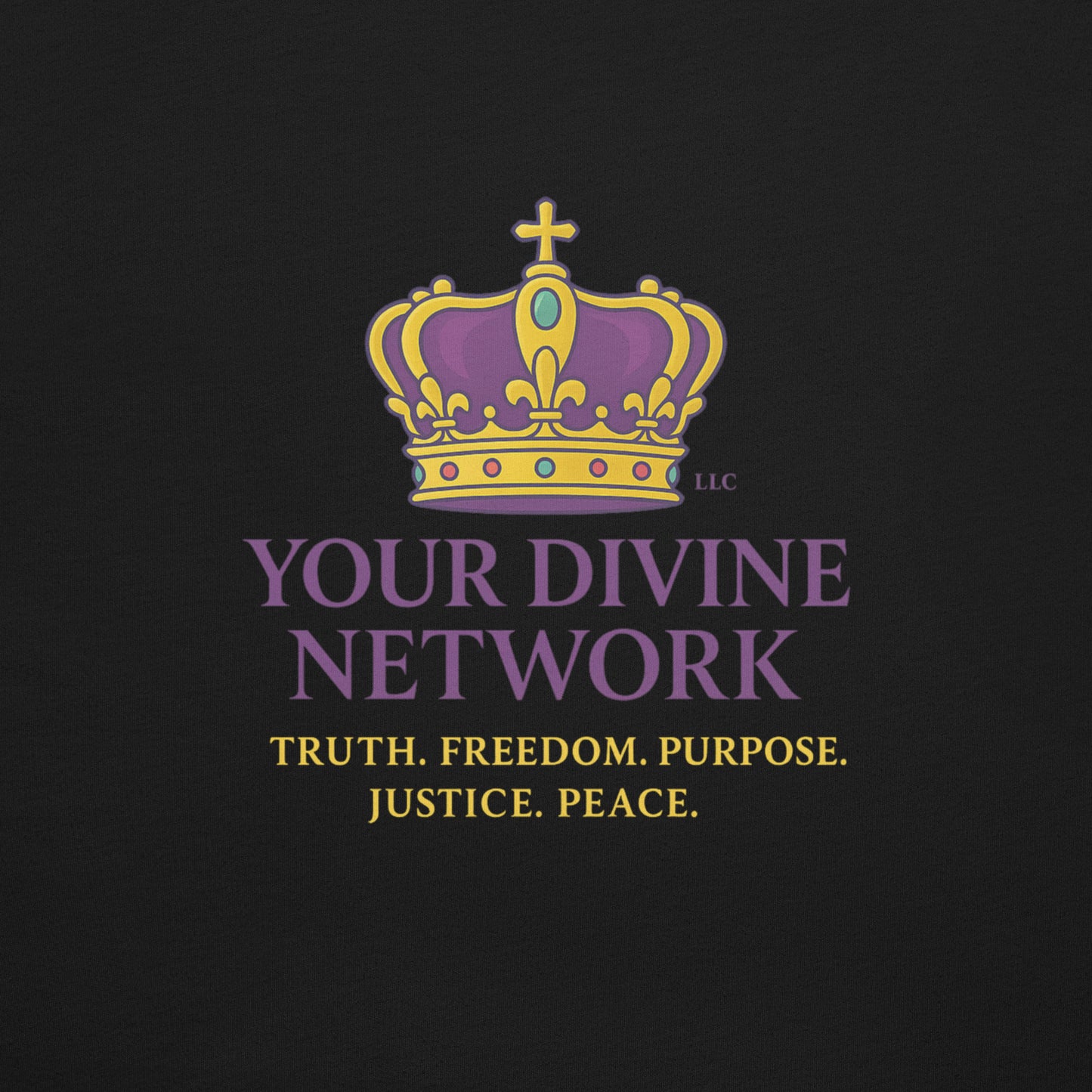 Christian t-shirt with Truth • Freedom • Purpose • Justice • Peace royal crown design
