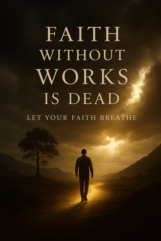 “Faith without works is dead — Christian devotional image showing faith in action with light breaking through darkness.”