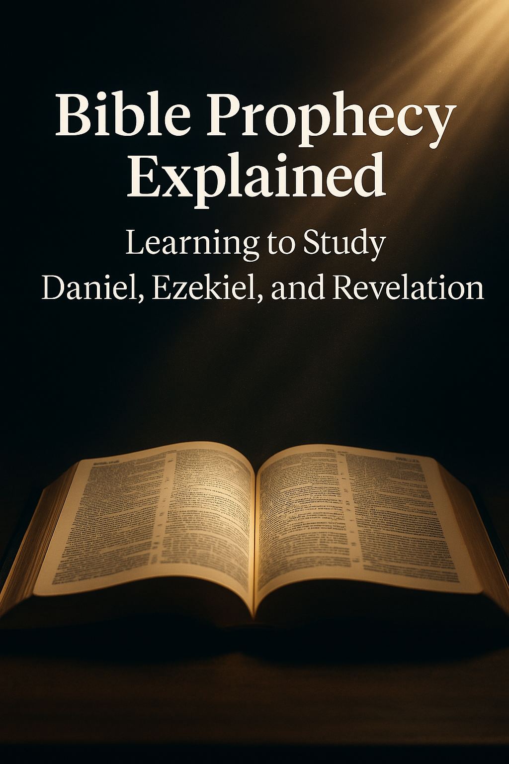 Open Bible illuminated by light — representing prophetic study through Daniel, Ezekiel, and Revelation.