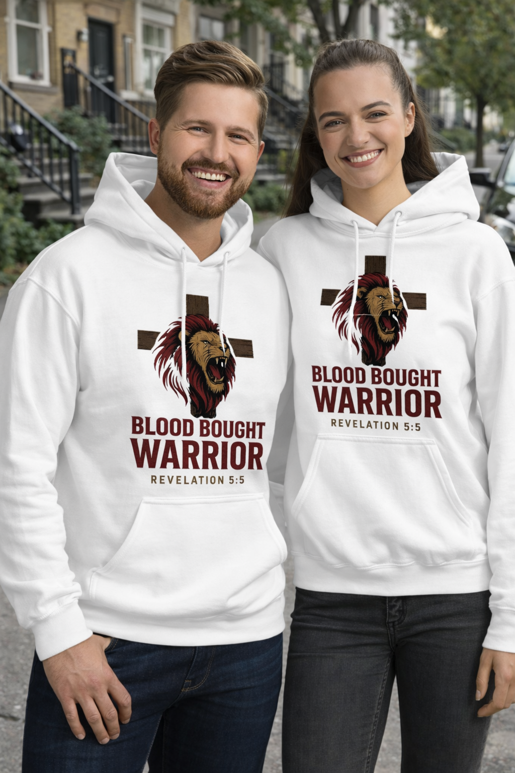Christian hoodie with Lion of Judah Blood Bought Warrior Revelation 5:5 
