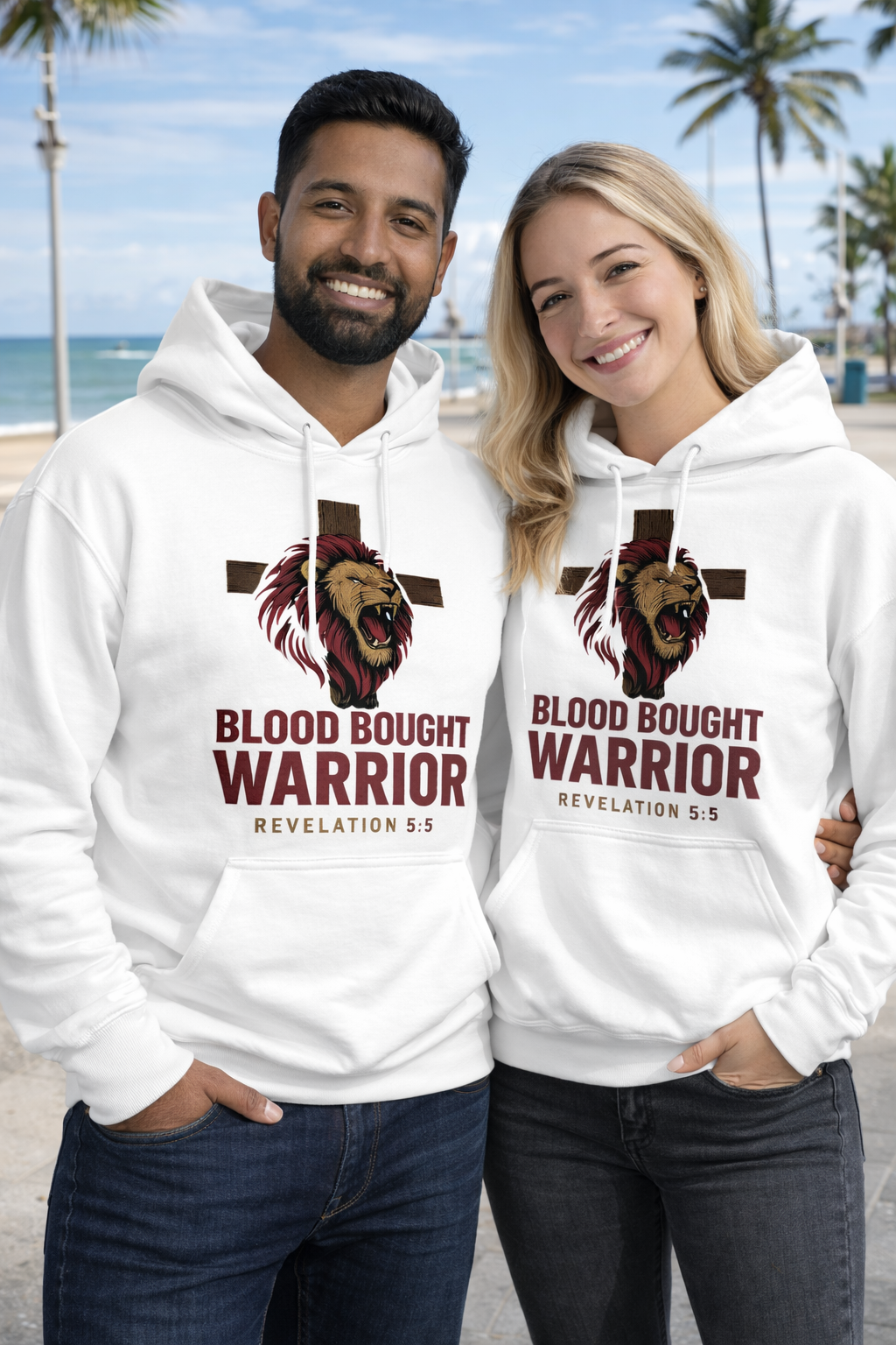 Christian hoodie with Lion of Judah Blood Bought Warrior Revelation 5:5 