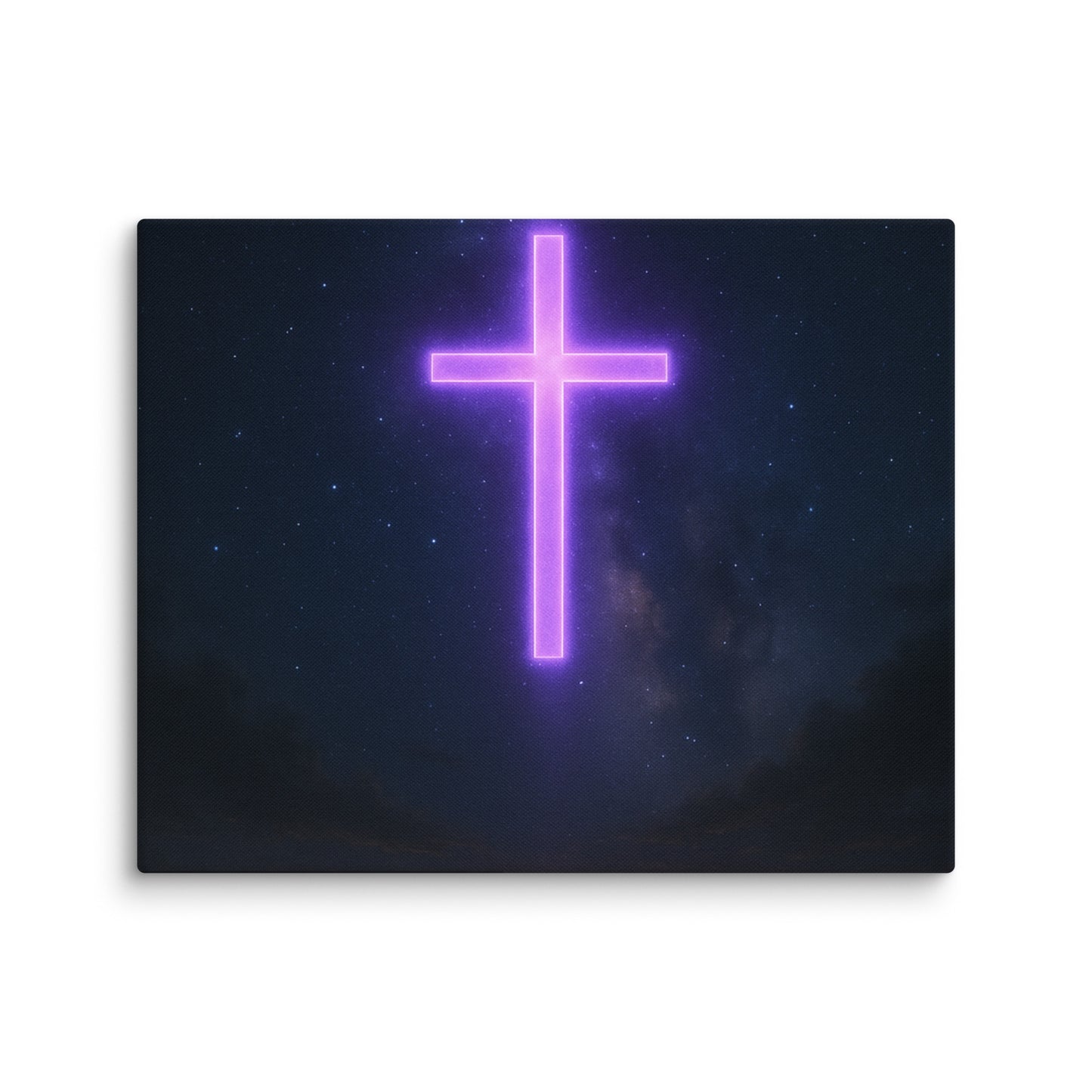 Christian Canvas Wall Art – Neon Cross Poster with Wheat Field & Starlit Sky by Your Divine Network