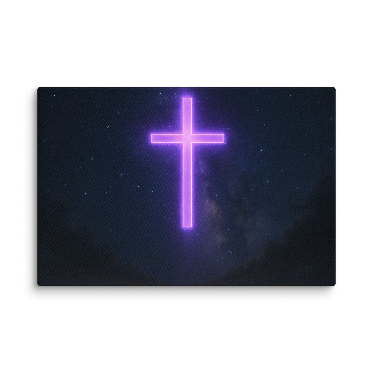 Christian Canvas Wall Art – Neon Cross Poster with Wheat Field & Starlit Sky by Your Divine Network