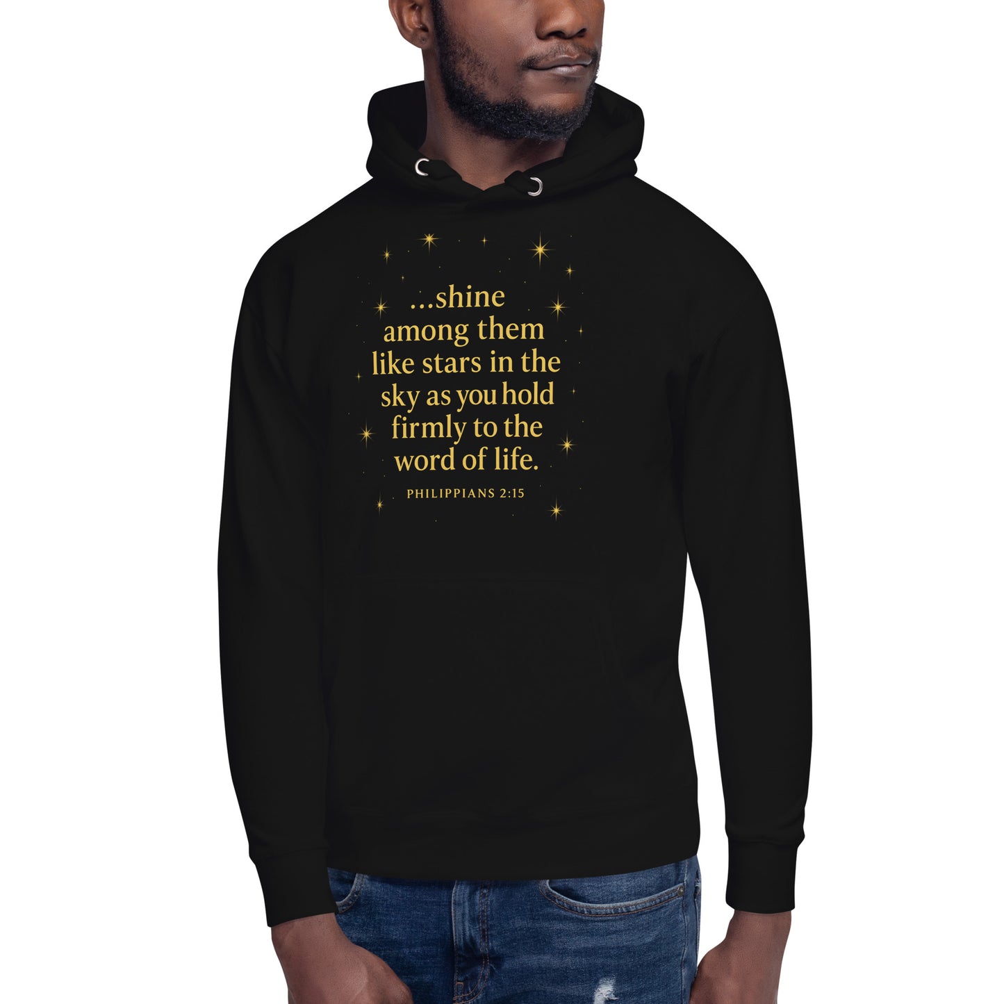 Christian hoodie with Shine Bright Philippians 2:15 design – faith apparel
