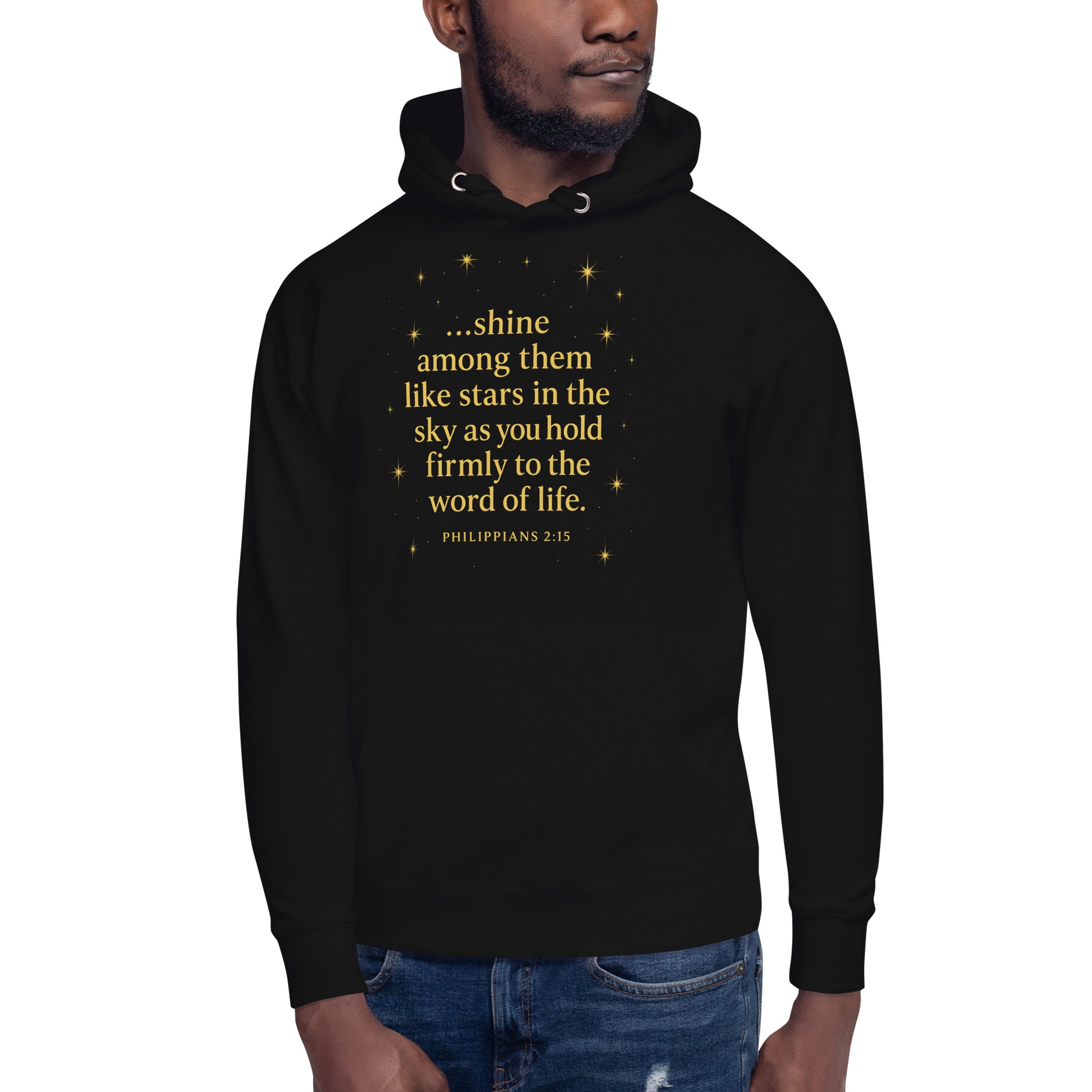 Christian hoodie with Shine Bright Philippians 2:15 design – faith apparel