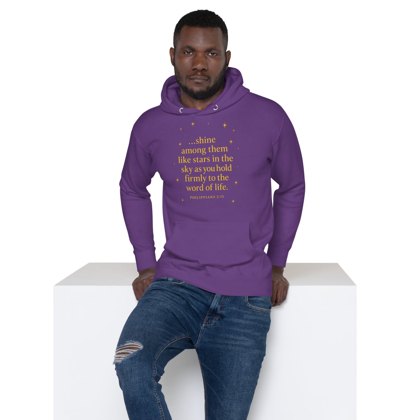 Christian hoodie with Shine Bright Philippians 2:15 design – faith apparel