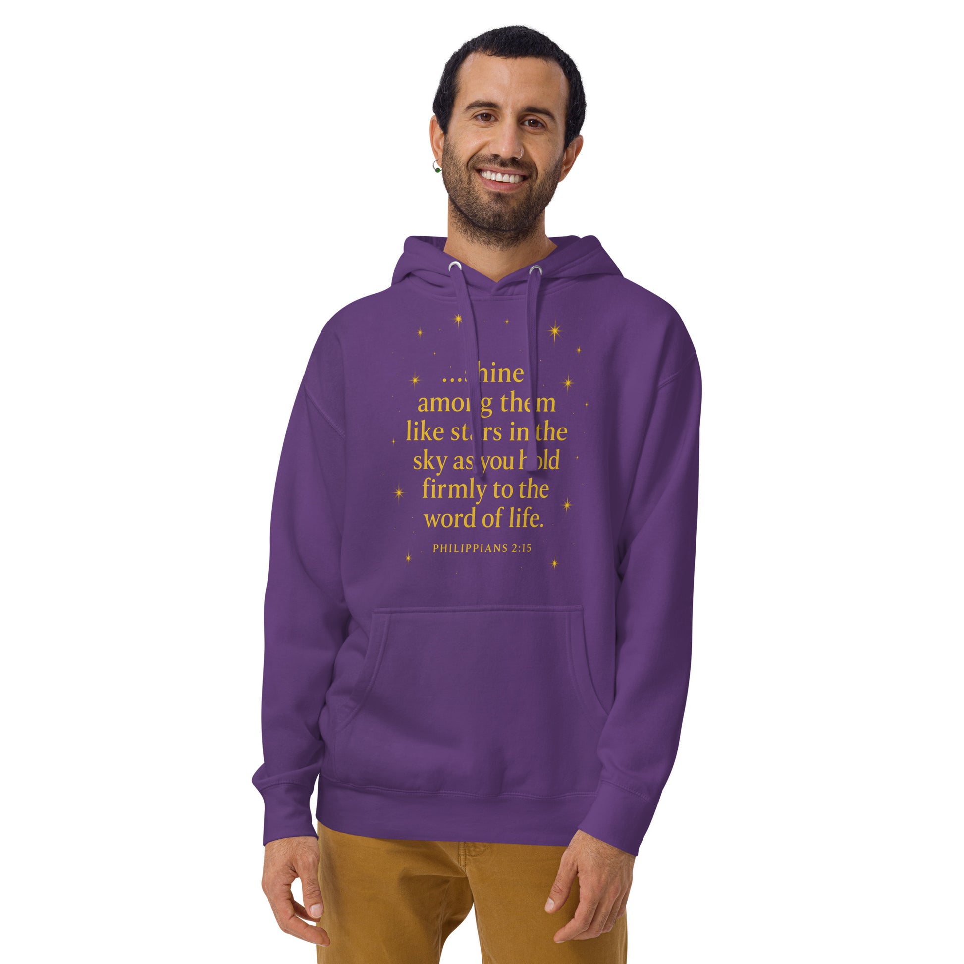 Christian hoodie with Shine Bright Philippians 2:15 design – faith apparel