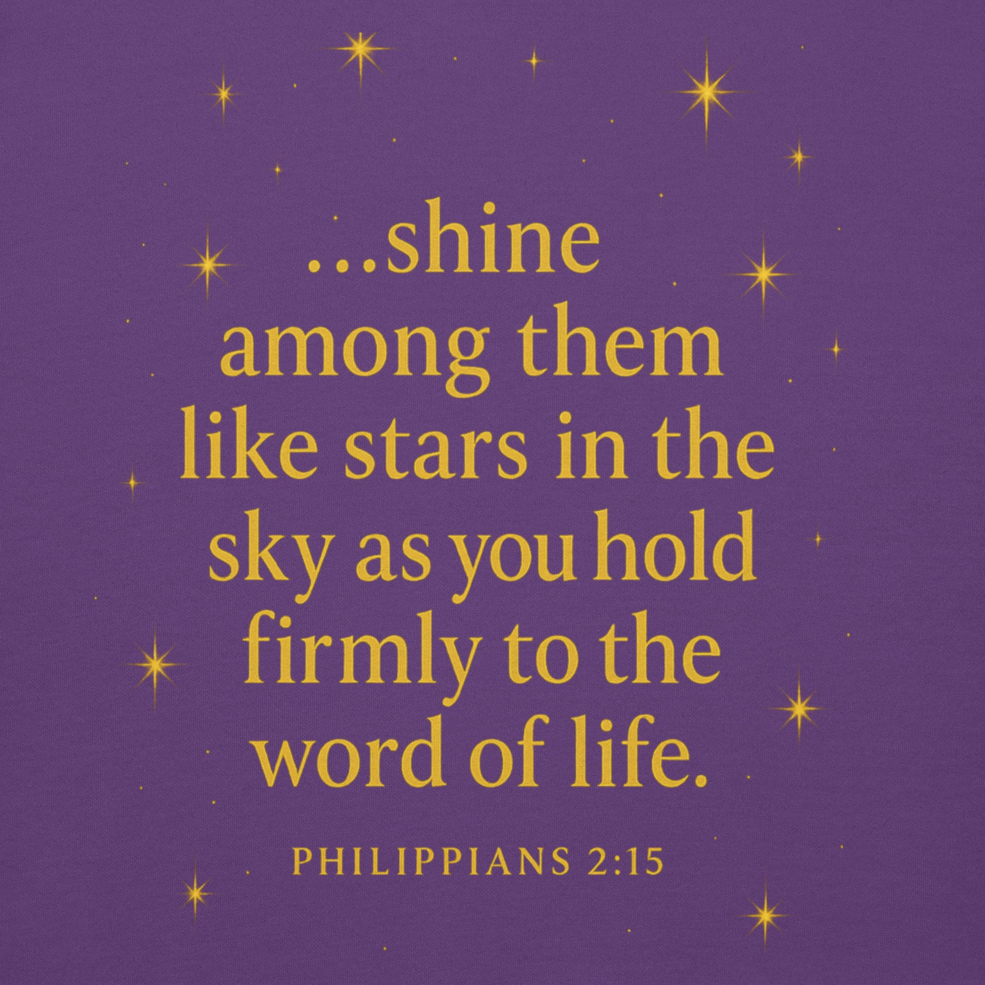 Christian hoodie with Shine Bright Philippians 2:15 design – faith apparel