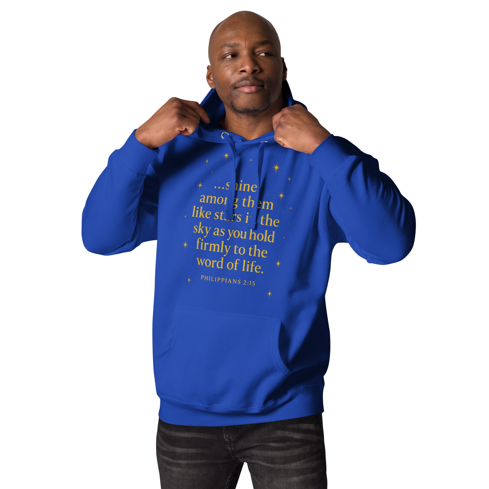 Christian hoodie with Shine Bright Philippians 2:15 design – faith apparel