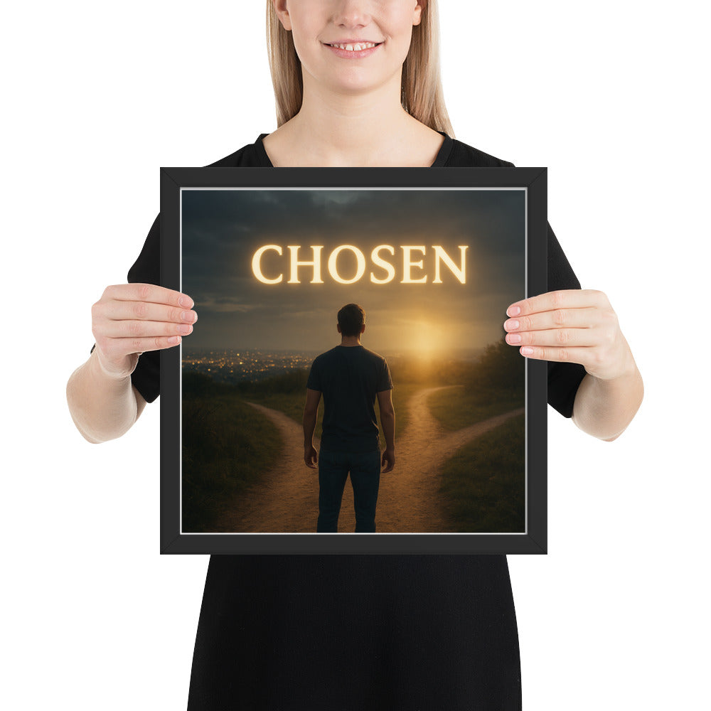 Christian wall art poster with prophetic “Chosen” design — framed faith-based décor about identity and purpose in Christ.