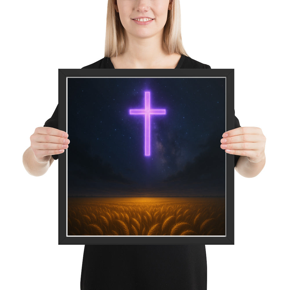Christian Framed Poster – Neon Cross Harvest Art | Your Divine Network