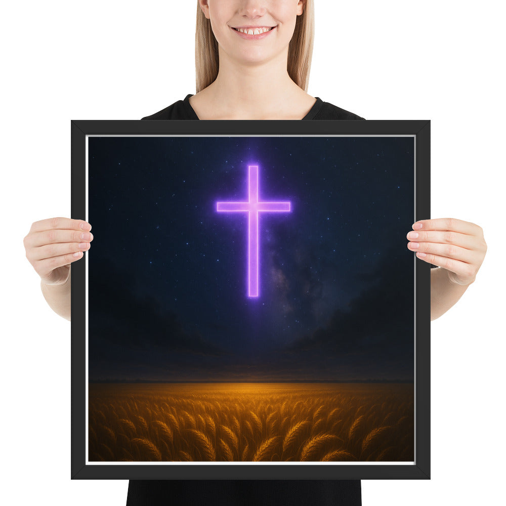 Christian Framed Poster – Neon Cross Harvest Art | Your Divine Network
