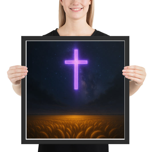 Christian Framed Poster – Neon Cross Harvest Art | Your Divine Network