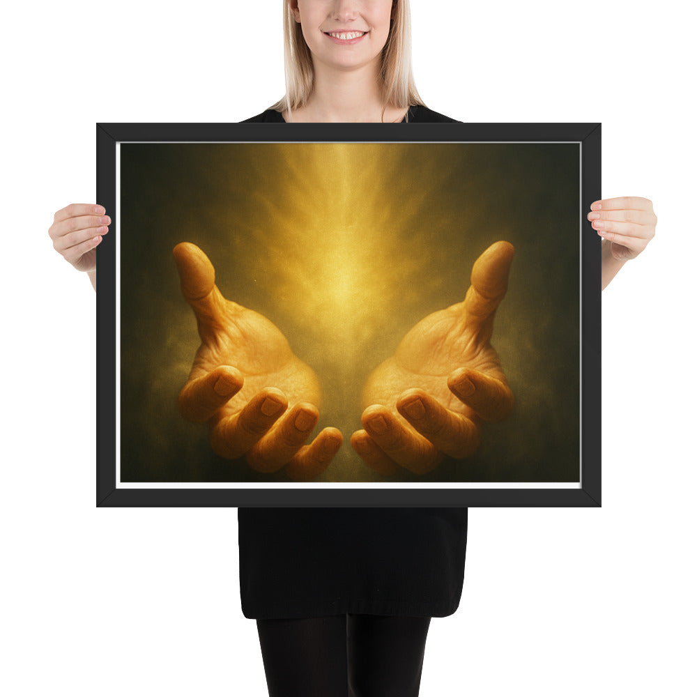 Christian Framed Poster – Radiant Hands of Light and Glory | Faith Wall Art by Your Divine Network