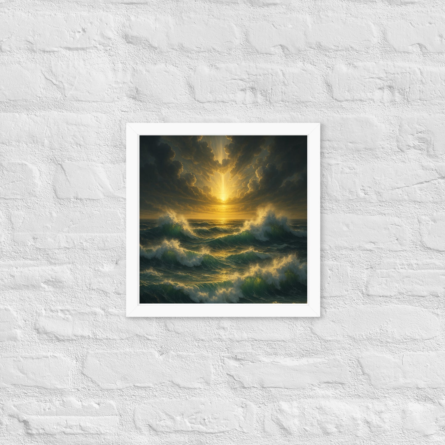 Raging sea Christian wall art – framed biblical storm poster