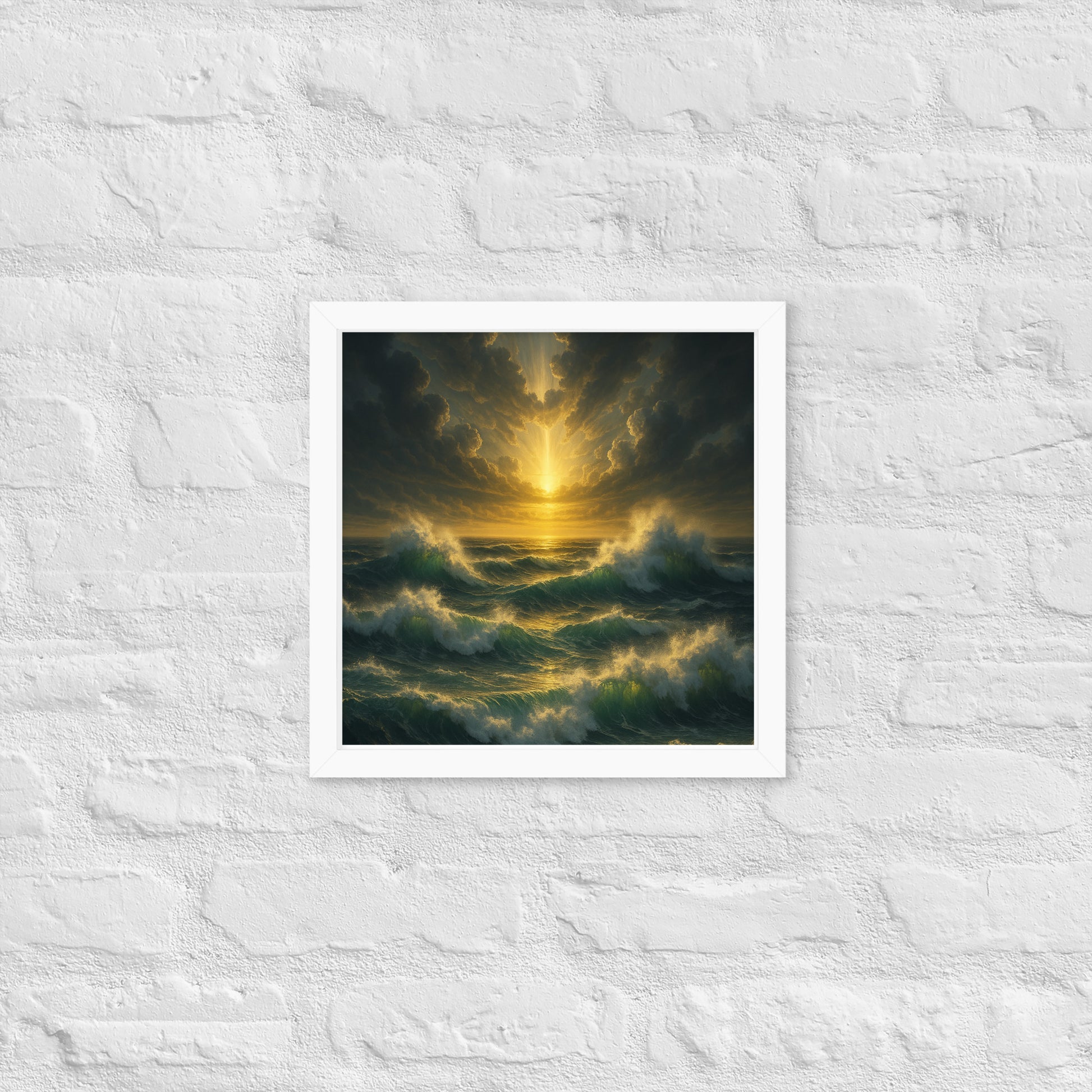 Raging sea Christian wall art – framed biblical storm poster