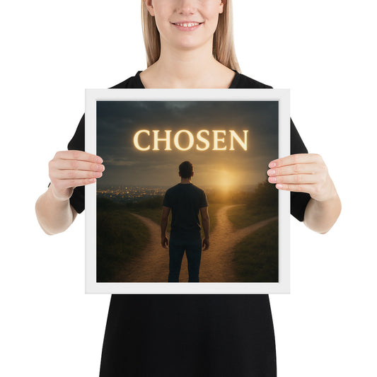 Christian wall art poster with prophetic “Chosen” design — framed faith-based décor about identity and purpose in Christ.