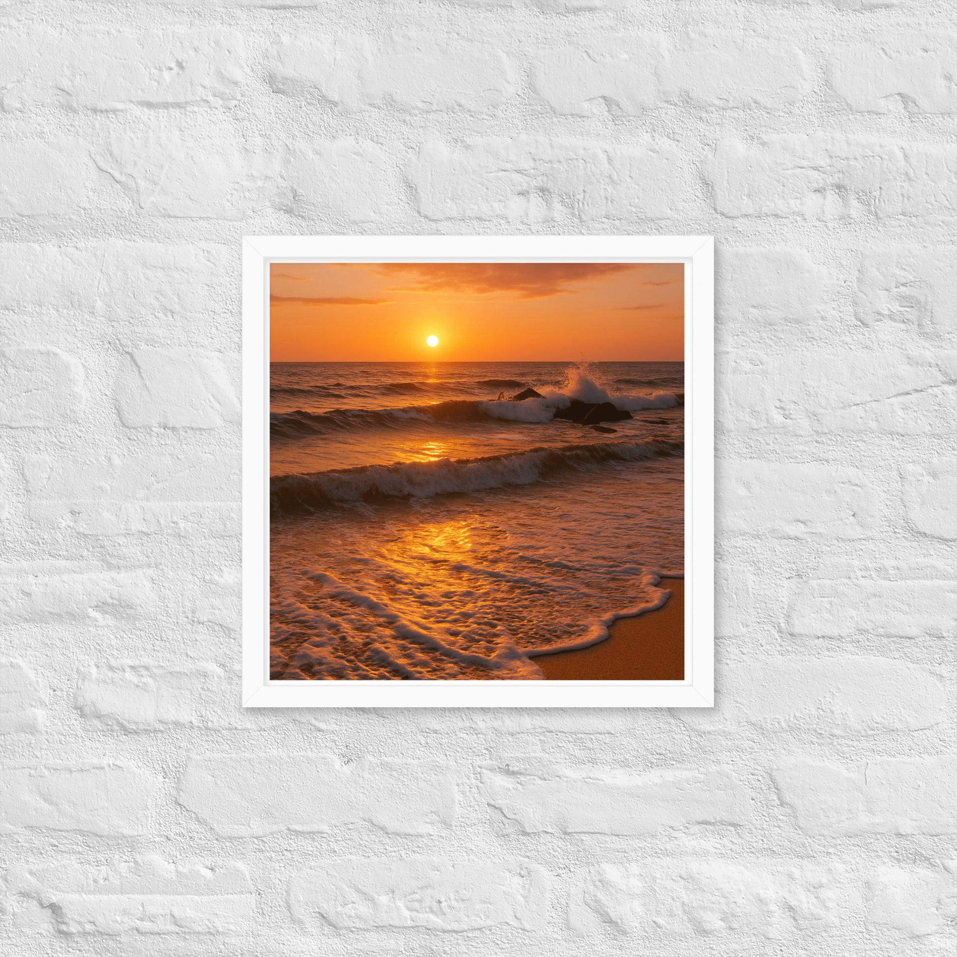 Framed sunset beach poster – peaceful Christian wall art