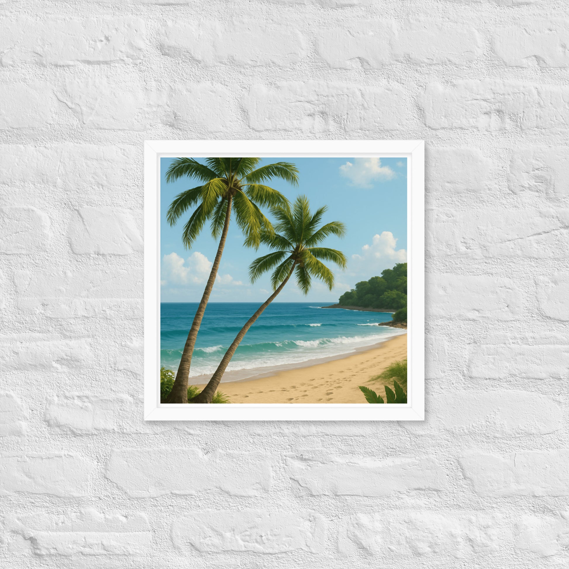 Framed palm tree and beach poster – coastal wall art décor