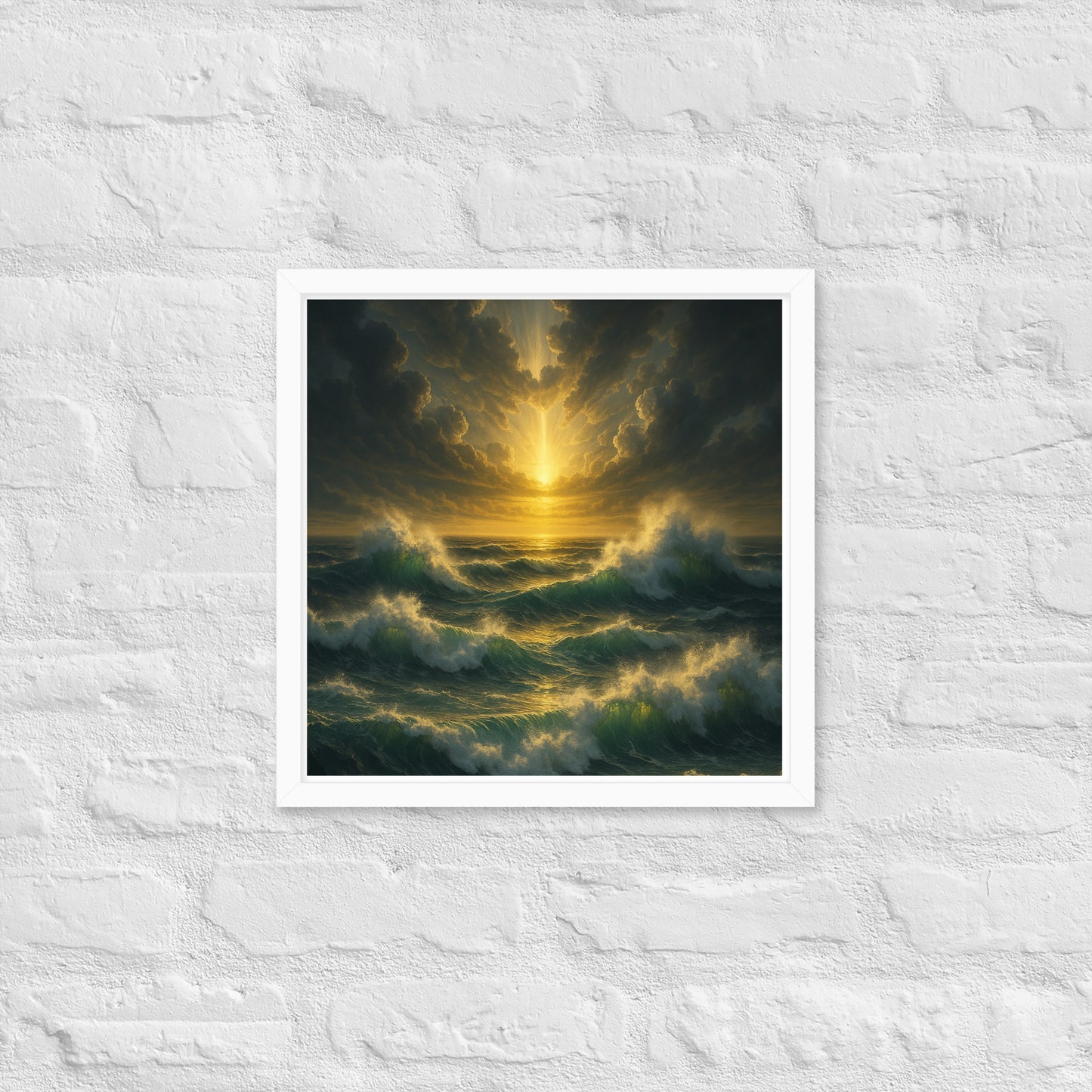 Raging sea Christian wall art – framed biblical storm poster