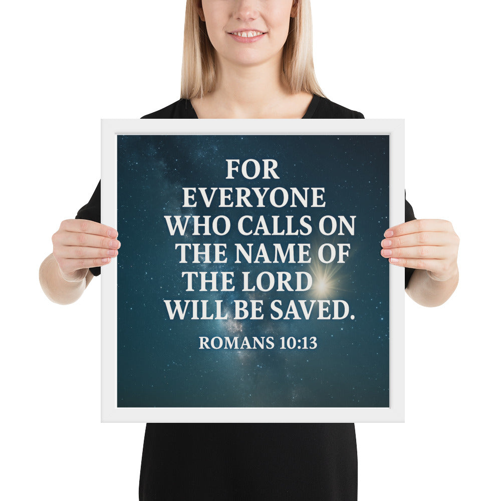 Christian Framed Poster – Romans 10:13 Scripture Wall Art by Your Divine Network | Faith-Based Home Décor