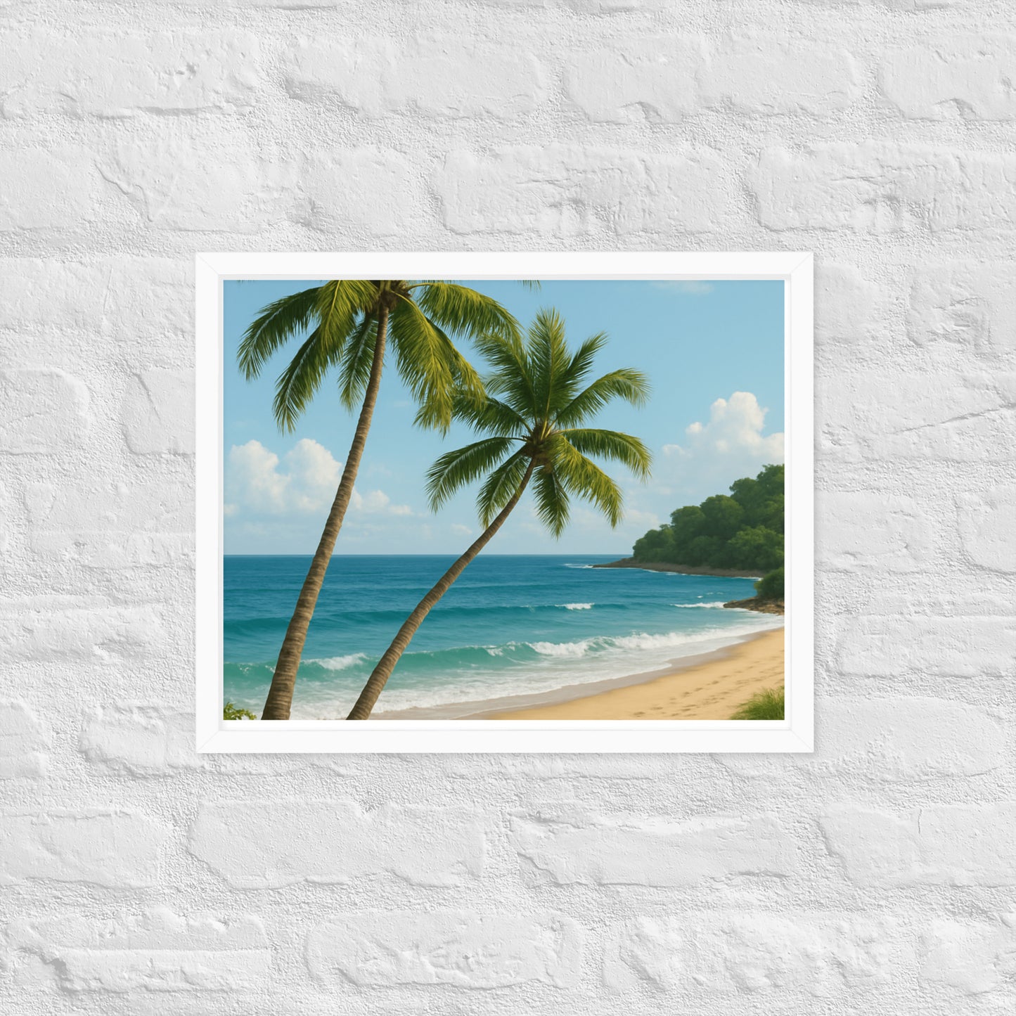 Framed palm tree and beach poster – coastal wall art décor