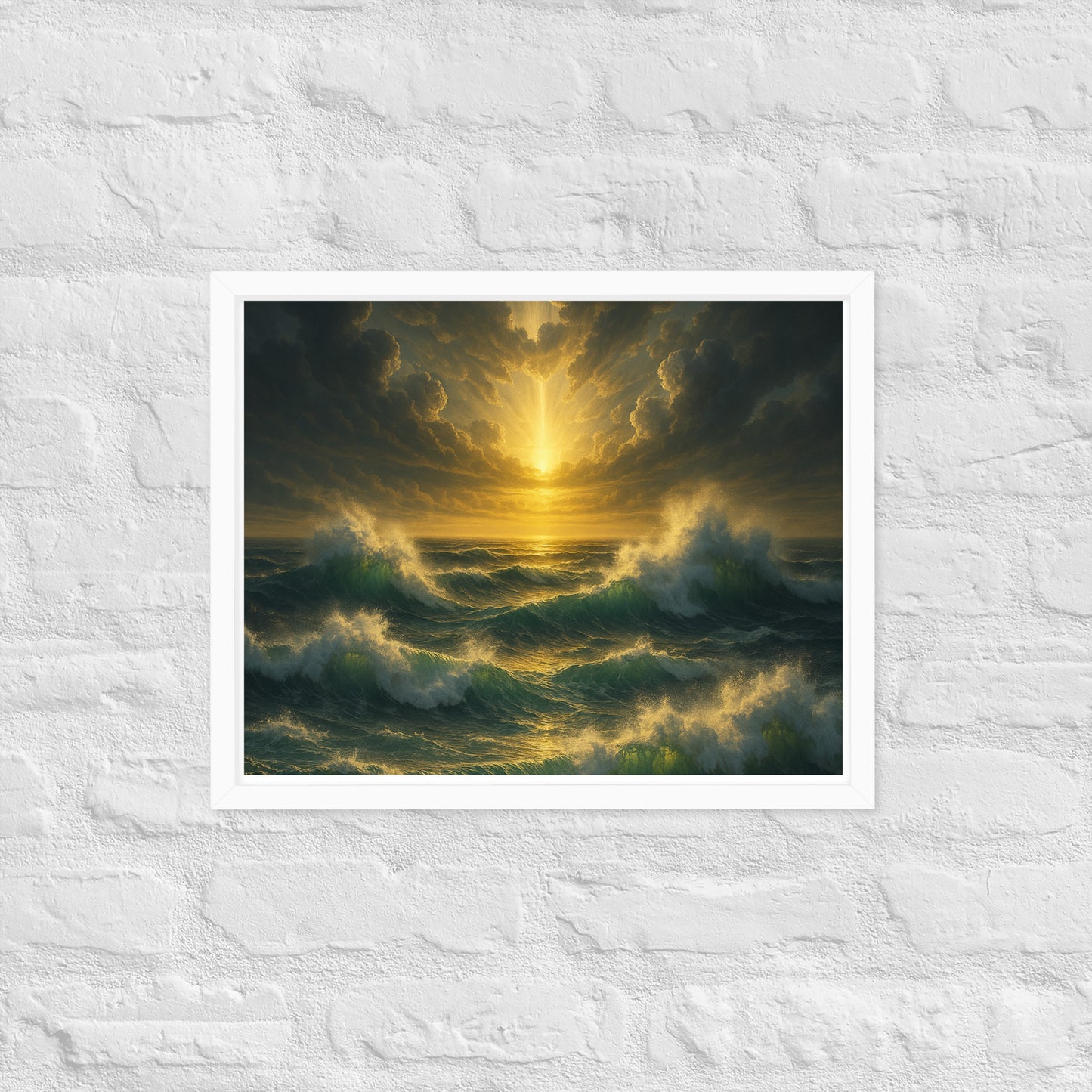 Raging sea Christian wall art – framed biblical storm poster