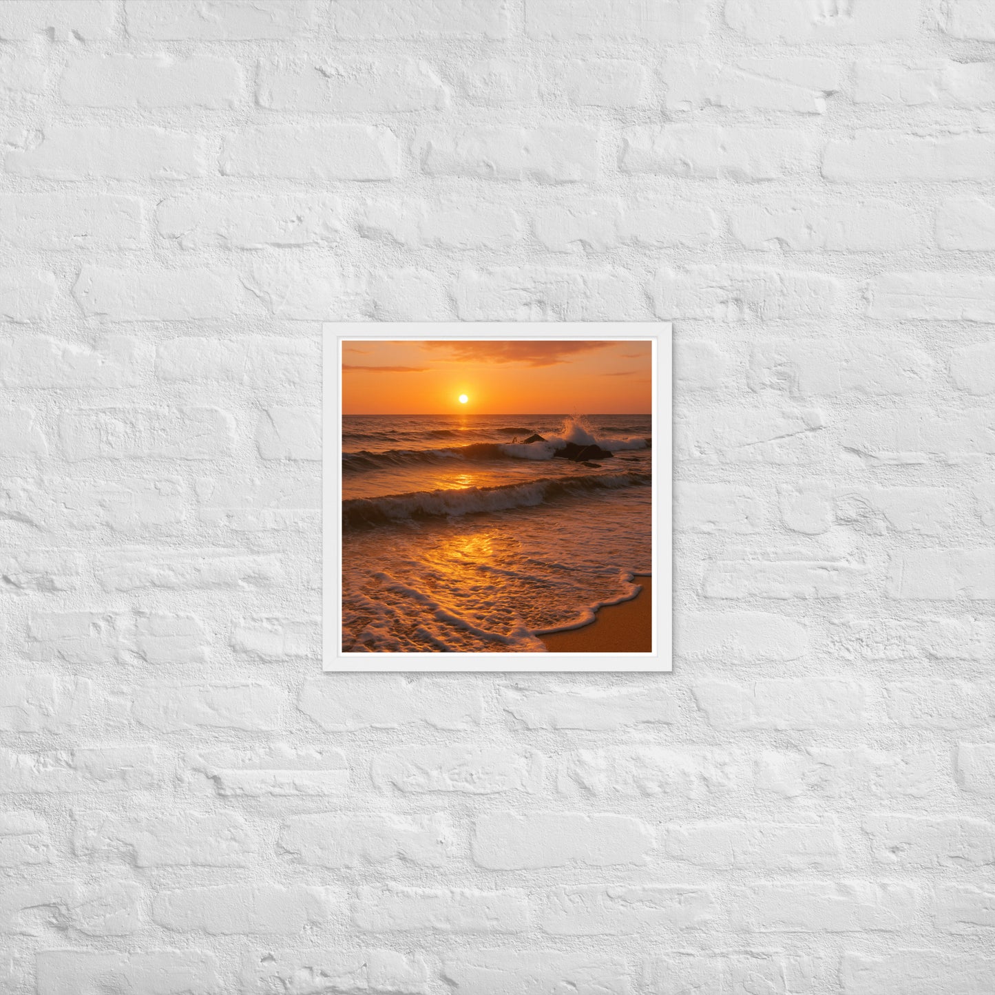 Framed sunset beach poster – peaceful Christian wall art