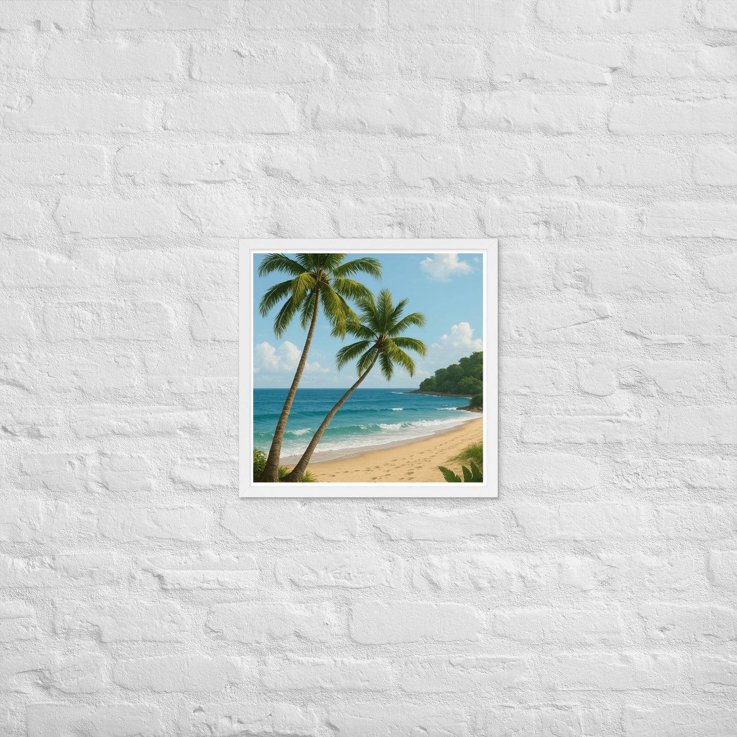 Framed palm tree and beach poster – coastal wall art décor