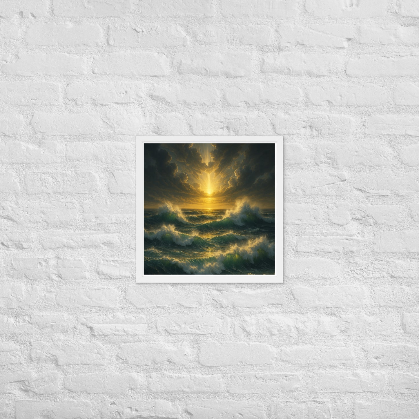 Raging sea Christian wall art – framed biblical storm poster