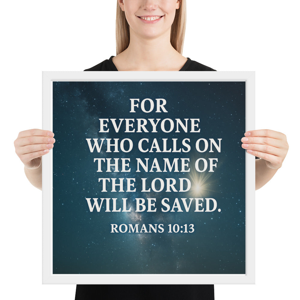 Christian Framed Poster – Romans 10:13 Scripture Wall Art by Your Divine Network | Faith-Based Home Décor