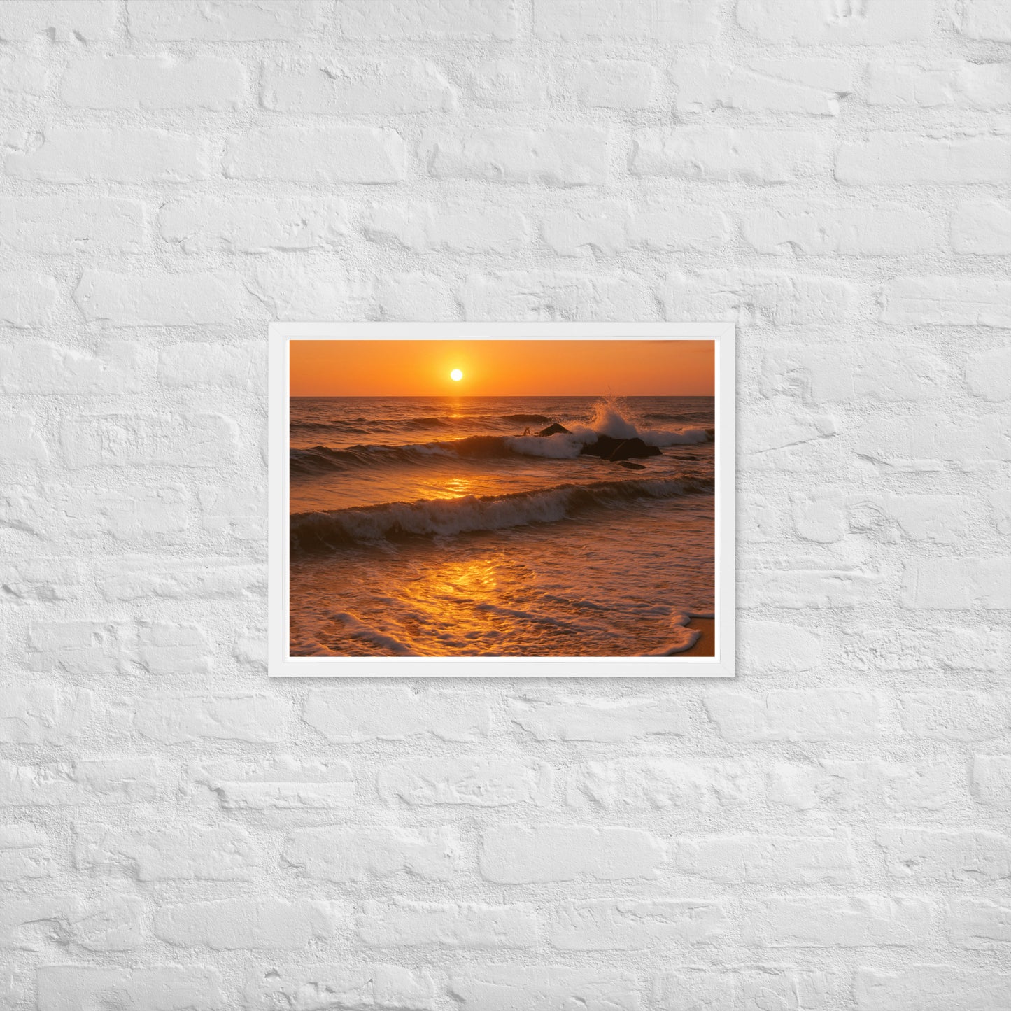 Framed sunset beach poster – peaceful Christian wall art