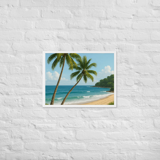 Framed palm tree and beach poster – coastal wall art décor