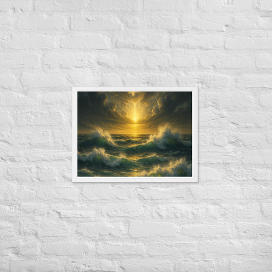Raging sea Christian wall art – framed biblical storm poster