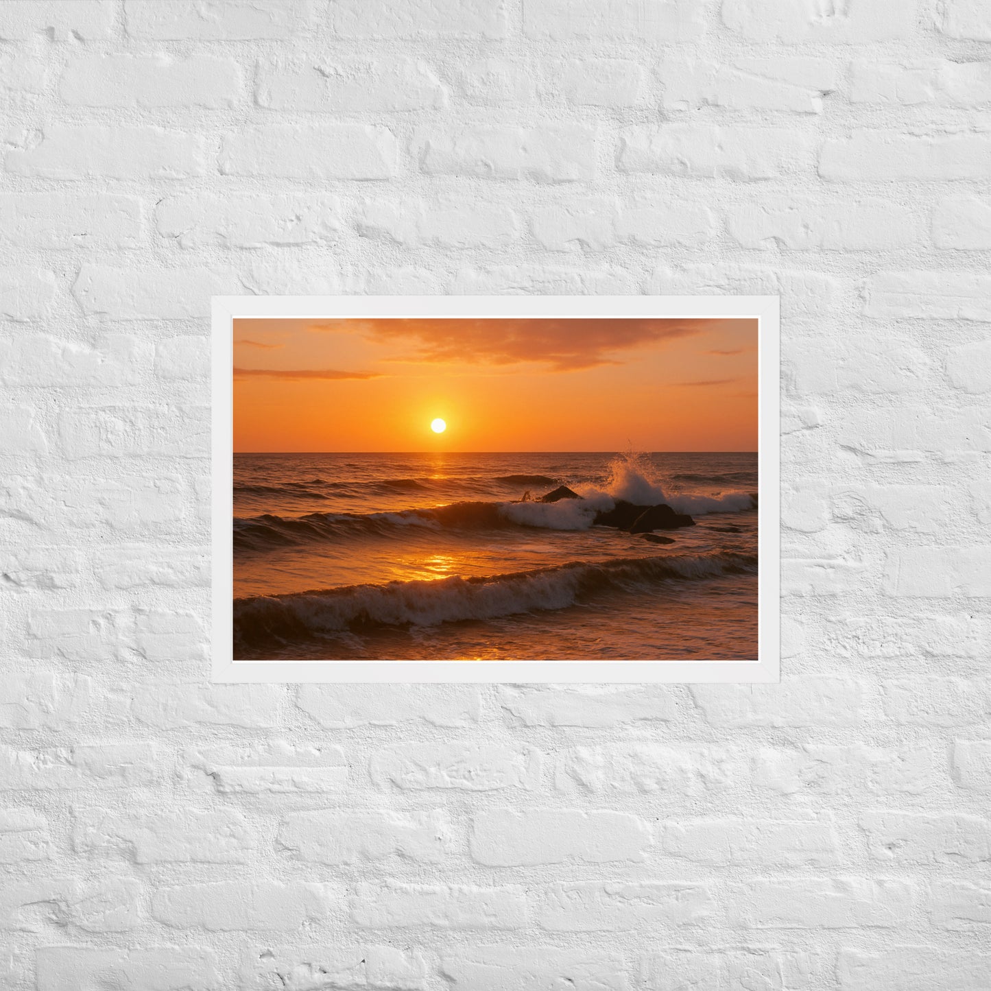 Framed sunset beach poster – peaceful Christian wall art