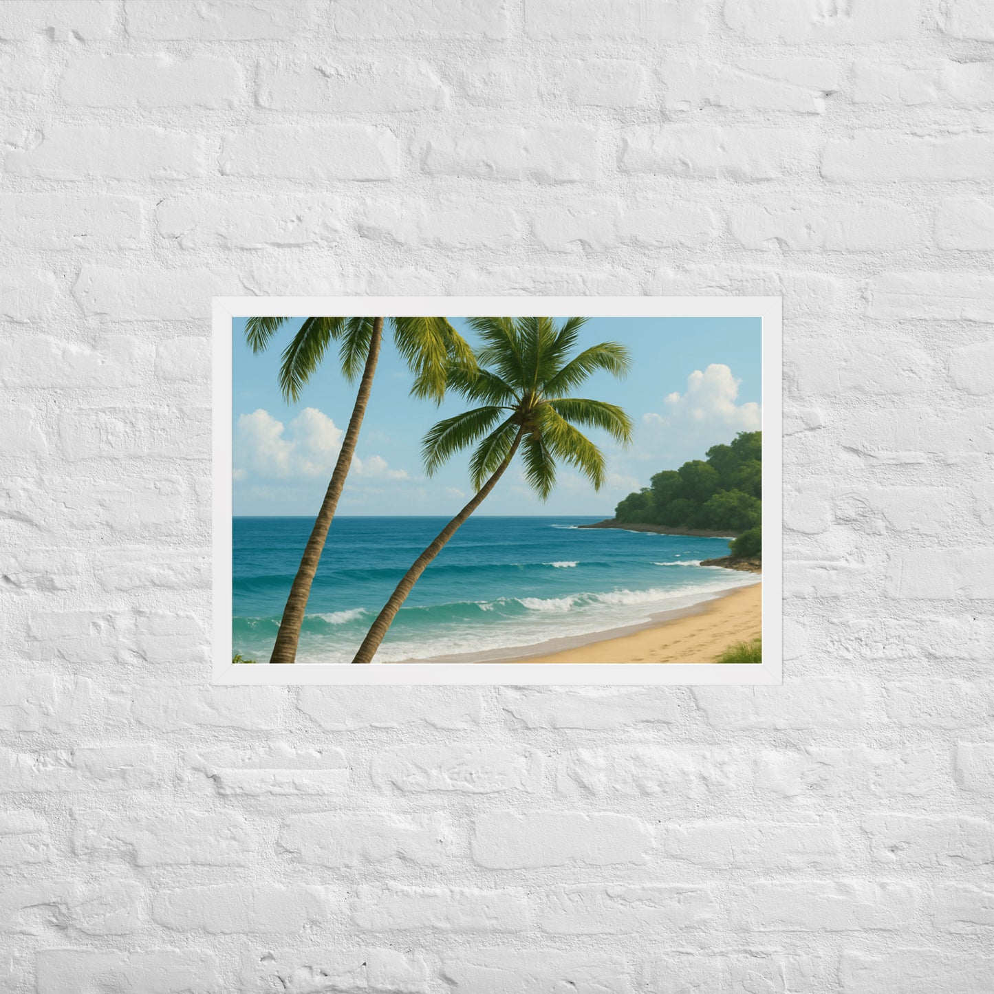 Framed palm tree and beach poster – coastal wall art décor