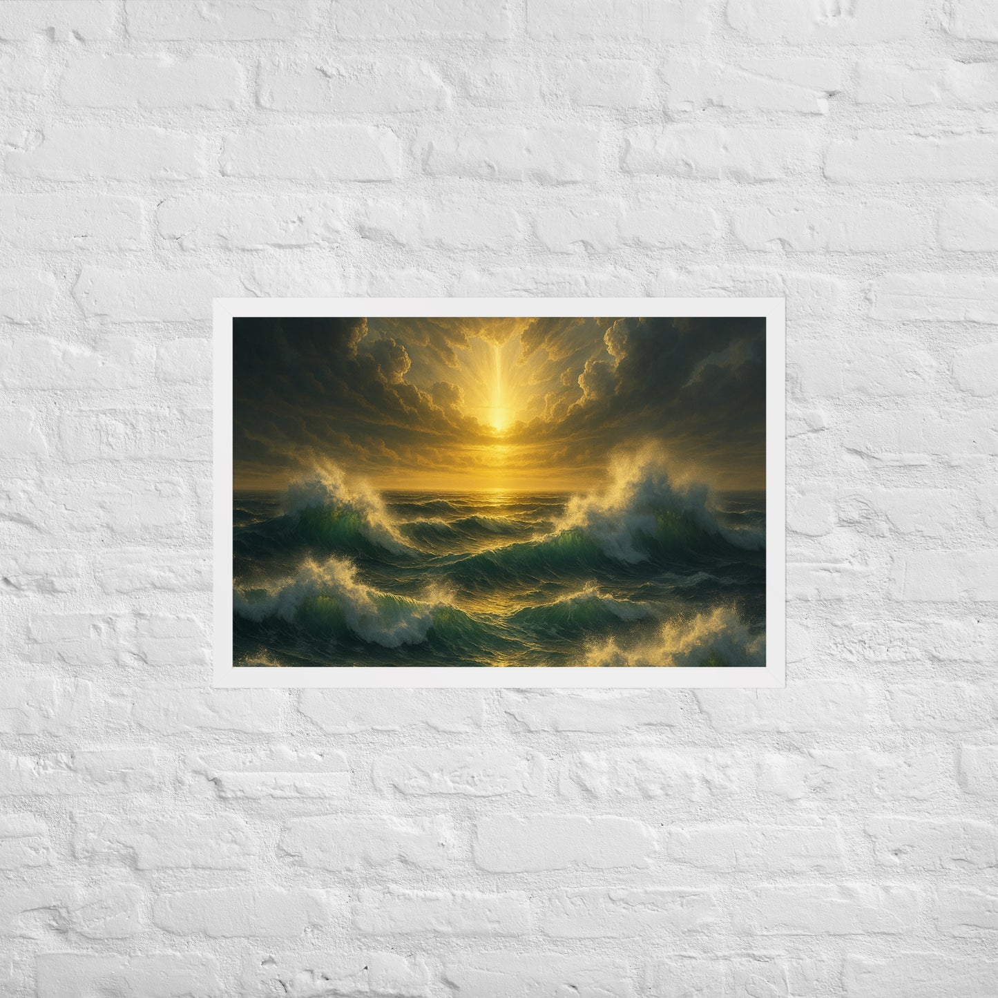 Raging sea Christian wall art – framed biblical storm poster