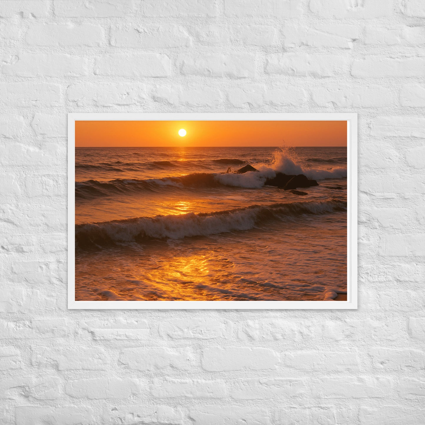 Framed sunset beach poster – peaceful Christian wall art