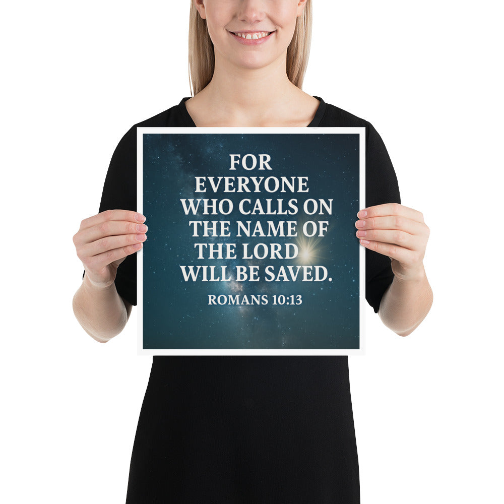 Christian Scripture Poster – Romans 10:13 Bible Verse Wall Art by Your Divine Network | Faith-Based Home Décor