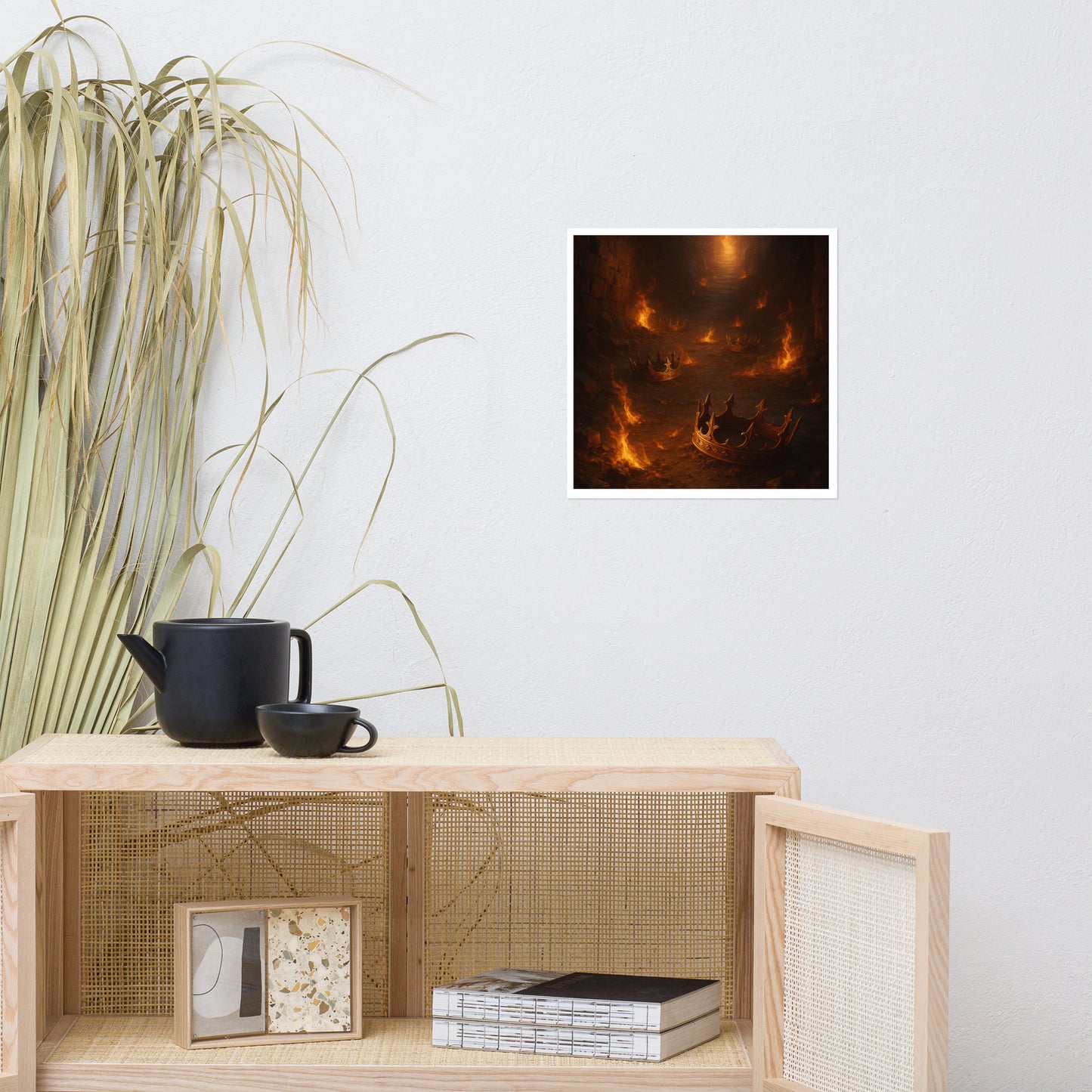 Prophetic Christian wall art depicting crowns in fire along a dark stone path, symbolizing purification, refinement, and the remnant rising for God’s Kingdom.