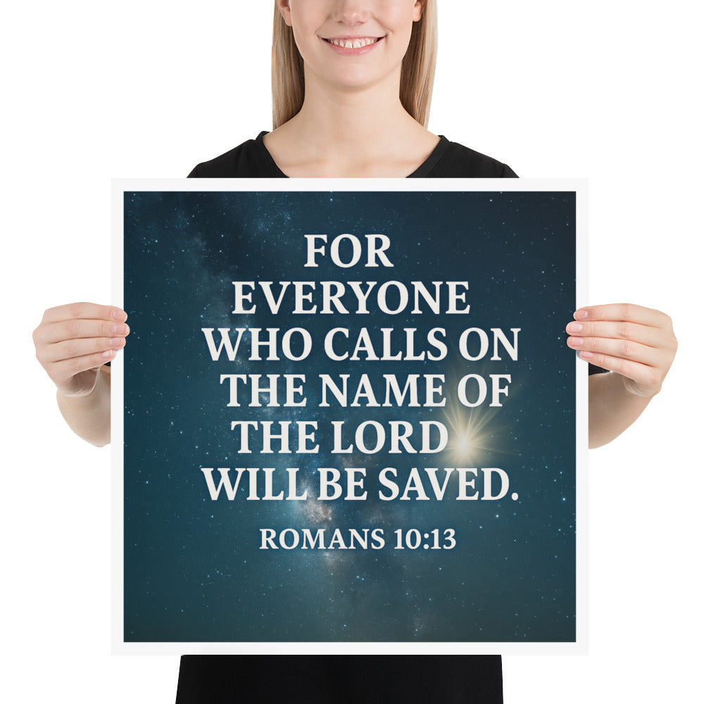 Christian Scripture Poster – Romans 10:13 Bible Verse Wall Art by Your Divine Network | Faith-Based Home Décor